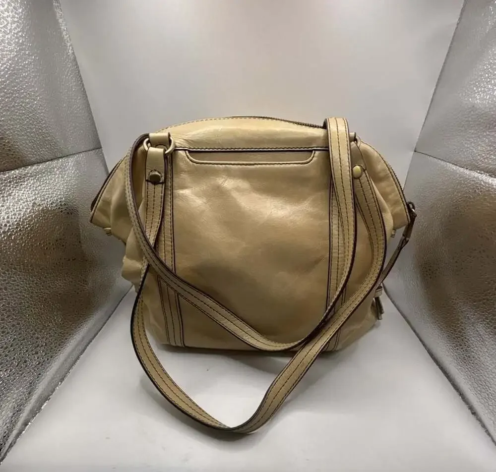 Hobo Flourish Beige Leather Shoulder Bag Tote Handbag